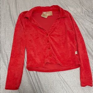 Red Button-Up Long Sleeve Shirt